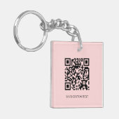 Porte-clés Rose Pâle QR | Design de Texte Personnalisé Minima (Devant gauche)