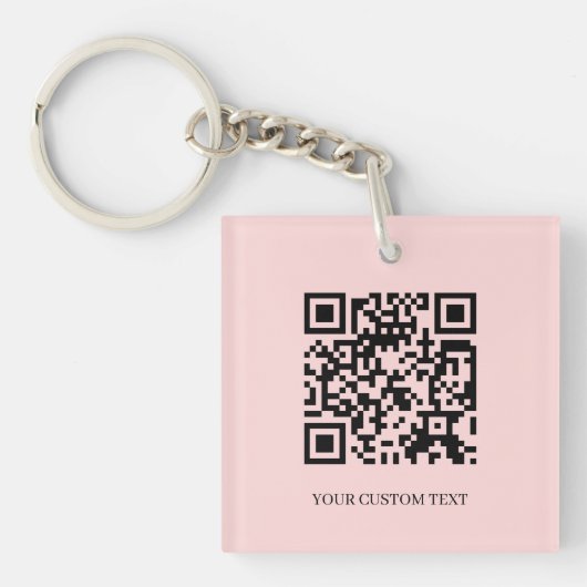 Porte-clés Rose Pâle QR | Design de Texte Personnalisé Minima (Devant)