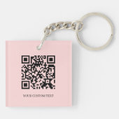 Porte-clés Rose Pâle QR | Design de Texte Personnalisé Minima (Dos)