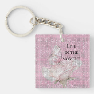 Porte-clés Rose papillon rose poudré scintillant