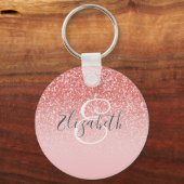 Porte-clés Rose Parties scintillant or Blush Ombre Monogram (Recto)
