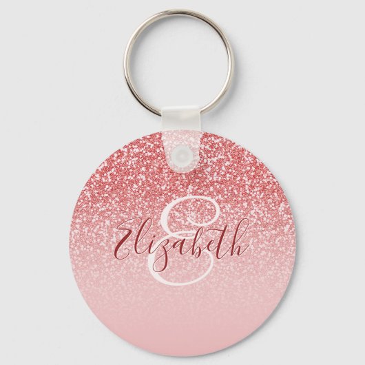 Porte-clés Rose Parties scintillant or Blush Ombre Monogram (Recto)