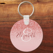 Porte-clés Rose Parties scintillant or Blush Ombre Monogram (Recto)