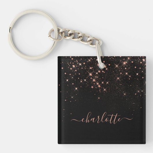 Porte-clés Rose Parties scintillant Or Élégant Script glamour (Devant)