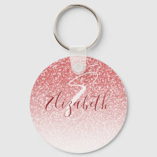 Porte-clés Rose Parties scintillant Or Ombre Moderne Monogram