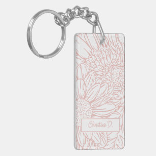Porte-clés Rose Pêche sur Chrysanthèmes Blancs avec Photo
