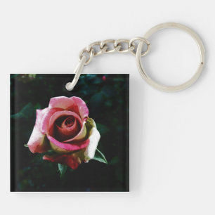 Porte-clés Rose Peinte à l'Huile