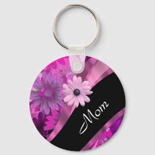 Porte-clés Rose personnalisé de maman floral