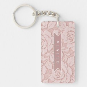 Porte-clés Rose personnalisé en dentelle florale romantique