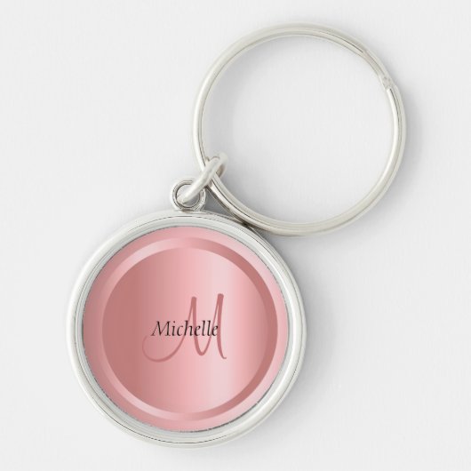 Porte-clés Rose personnalisé Monogramme or Modèle élégant (Devant)