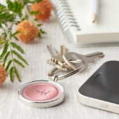 Porte-clés Rose personnalisé Monogramme or Modèle élégant (Côté)