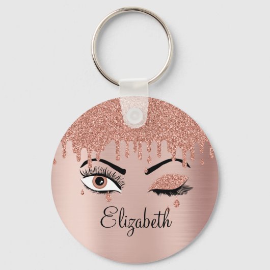 Porte-clés Rose Pink Gold Eyelashes Dripping Glitter (Recto)