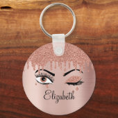 Porte-clés Rose Pink Gold Eyelashes Dripping Glitter (Recto)