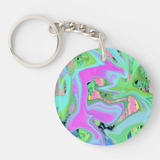 Porte-clés Rose Rétro et Art Liquide Bleu Clair sur Hydrangea (Devant)