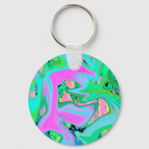 Porte-clés Rose Rétro et Art Liquide Bleu Clair sur Hydrangea