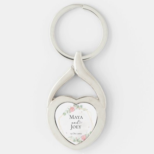 Porte-clés Rose romantique Mariage géométrique (Devant)