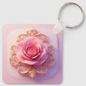 Porte-clés Rose rose avec détails ornementaux dorés complexes (Dos)