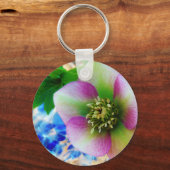 Porte-clés Rose rose carême bleu boule de verre (Recto)