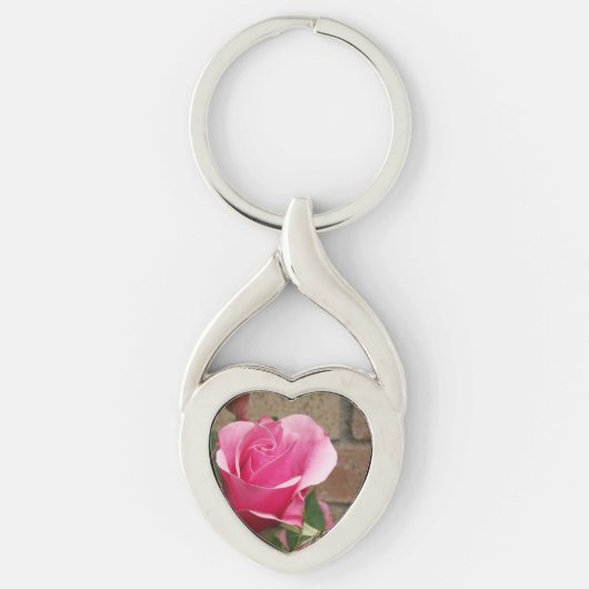 Porte-clés Rose rose ~ Coeur tordu Keychain (Devant)