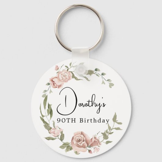 Porte-clés Rose rose Dusty Floral 90e anniversaire (Recto)