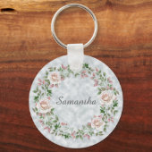 Porte-clés Rose rose et Feuilles sur bleu clair (Recto)