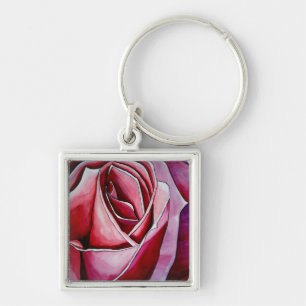Porte-clés Rose rose macro fleur aquarelle art abstrait
