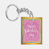 Porte-clés Rose rose moderne Coeur floral Romantique Valentin (Devant gauche)