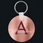 Porte-clés Rose Rose Or Bourgogne acier inoxydable Monogramme<br><div class="desc">Rose Rose Or et Bourgogne Marsala Faux Acier Inoxydable Porte - clé élégant en métal. Ces Porte - clés peuvent être customisés pour inclure votre nom initial et prénom. Ces porte - clés fêtent un grand anniversaire,  une douche nuptiale ou une fête de bachelorette.</div>