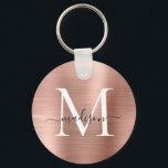 Porte-clés Rose Rose Or Brossé métal Girly Script Monogramme<br><div class="desc">Rose Rose Or brossé métal Girly Script Monogramme Porte - clé</div>