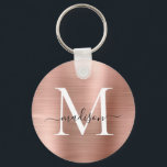 Porte-clés Rose Rose Or Brossé métal Girly Script Monogramme<br><div class="desc">Rose Rose Or brossé métal Girly Script Monogramme Porte - clé</div>