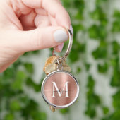 Porte-clés Rose Rose Or Brossé Métal Monogramme Girly Script (main)