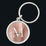 Porte-clés Rose Rose Or Brossé Métal Monogramme Girly Script<br><div class="desc">Rose Rose Or brossé métal Girly Script Monogramme Porte - clé</div>