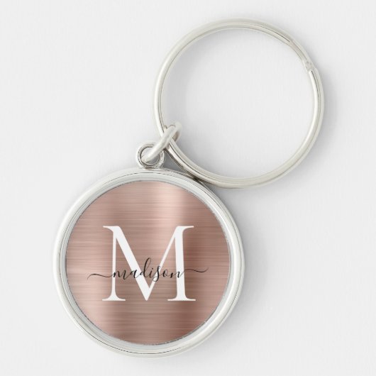 Porte-clés Rose Rose Or Brossé Métal Monogramme Girly Script (Devant)