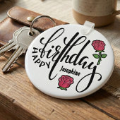 Porte-clés Rose rose personnalisée d'anniversaire