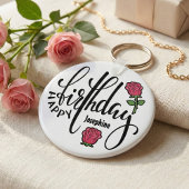 Porte-clés Rose rose personnalisée d'anniversaire