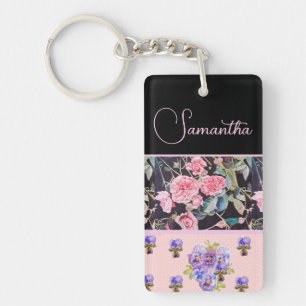 Porte-clés Rose rose roseau aquarelle vintage personnalisable