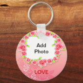 Porte-clés Rose Roses Valentine Ajouter Votre Photo (Recto)