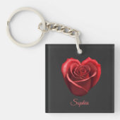 Porte-clés Rose rouge en forme de coeur - (Devant)