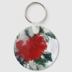 Porte-clés Rose rouge en neige