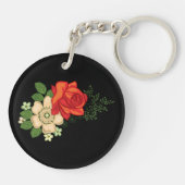 Porte-clés Rose rouge et marguerites Arrière - plan noir (Dos)