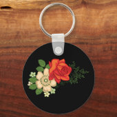 Porte-clés Rose rouge et pâquerettes Fond noir (Recto)