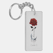 Porte-clés Rose rouge gothique et lune de croissant avec amou (Devant gauche)