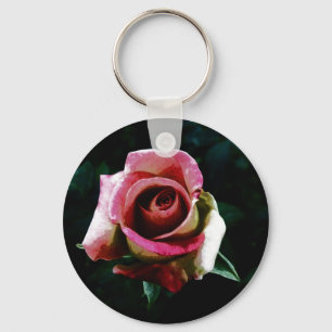 Porte-clés Rose rouge peinte à l'huile