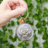 Porte-clés Rose Sculptée - Blanc sur Blanc (Main)