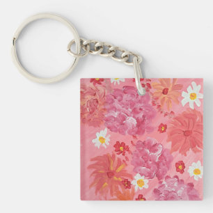 Porte-clés Rose Sunset Floral Acrylique Carré Porte - clé