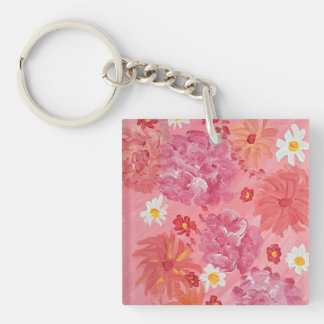 Porte-clés Rose Sunset Floral Acrylique Carré Porte - clé