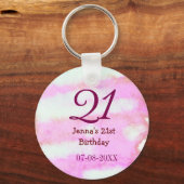 Porte-clés Rose vert pastel 21e anniversaire simple nom date (Recto)