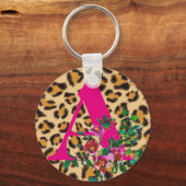 Porte-clés Rose vintage - impression léopard - monogramme (Recto)