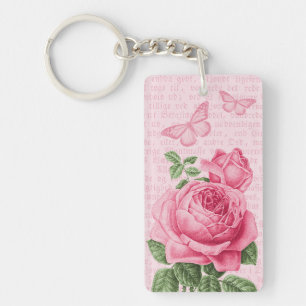 Porte-clés rose vintage rose girly avec papillons