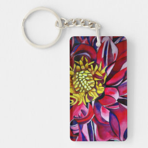 Porte-clés Rose violet Dahlia couleur d'eau de fleur art abst